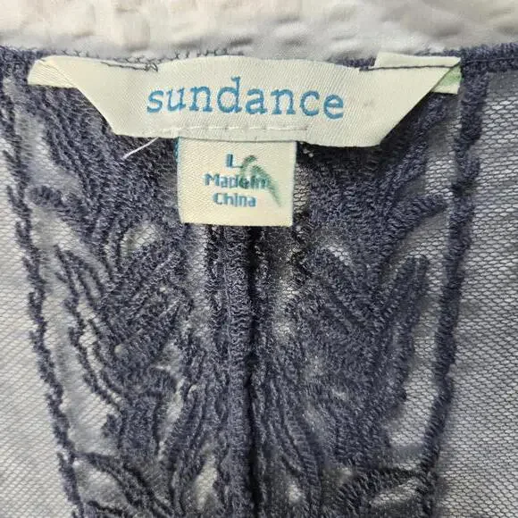 Sundance Sheer Floral Lace Mesh Cardigan Blue Boho Kimono Wrap Shrug Large - Picture 5 of 7
